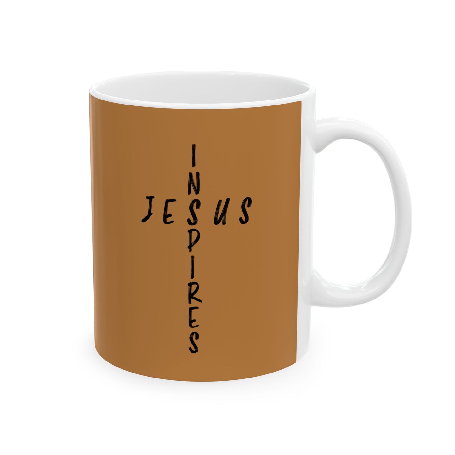 Inspirational Jesus Inspires Ceramic Mug - 11oz & 15oz, Perfect for Faith & Motivation - Brown